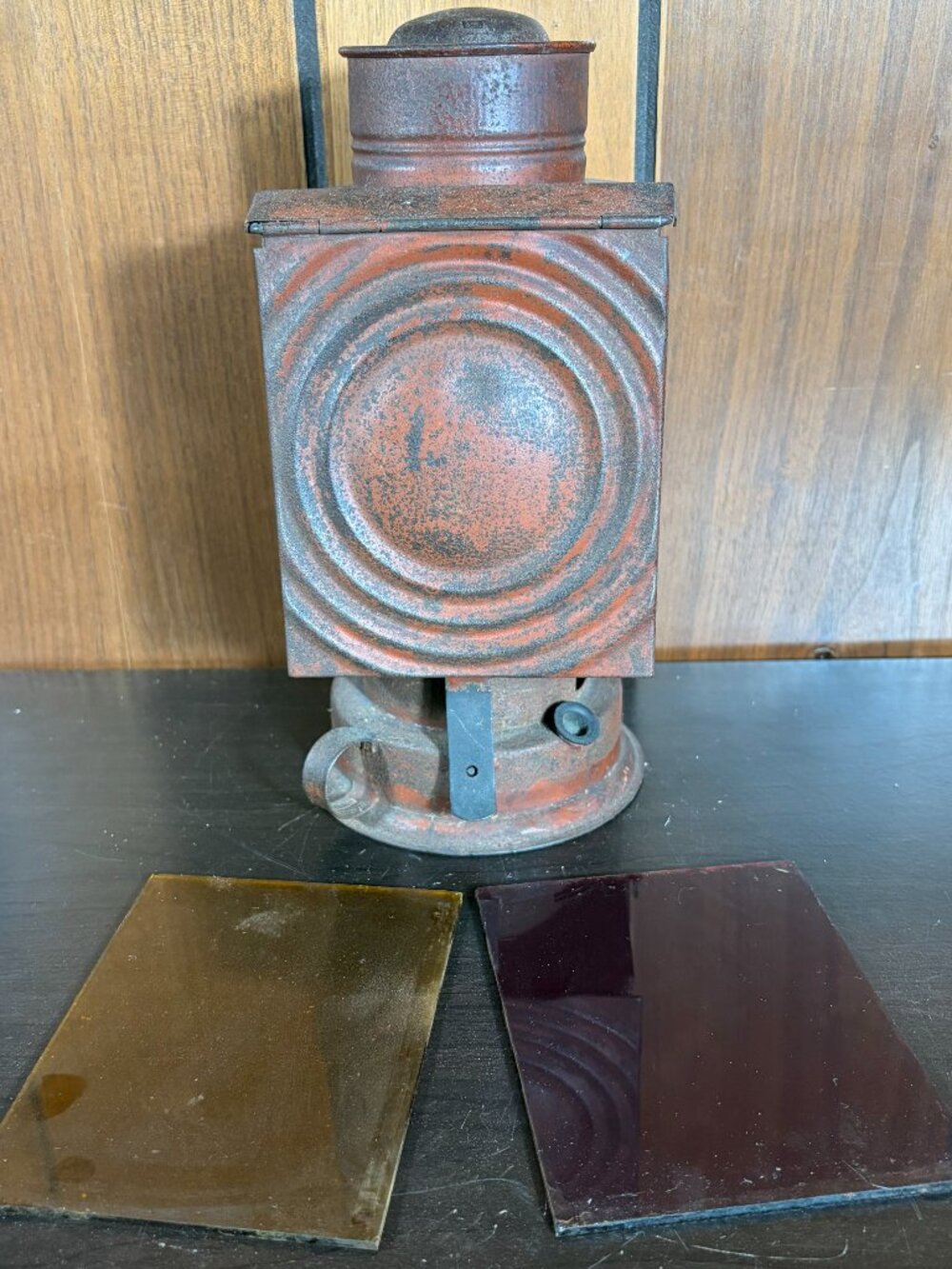 Antique Red Photography Darkroom Oil Lantern w/ Red & Amber Glass Panels RARE - Picture 2 of 10